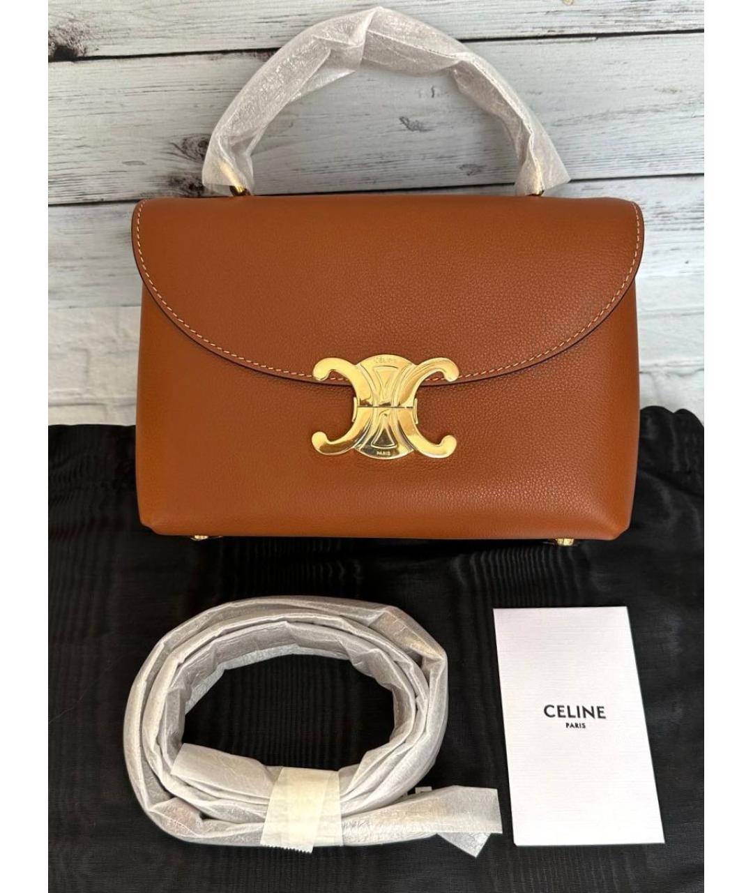 CELINE Коричневая кожаная сумка с короткими ручками, фото 9