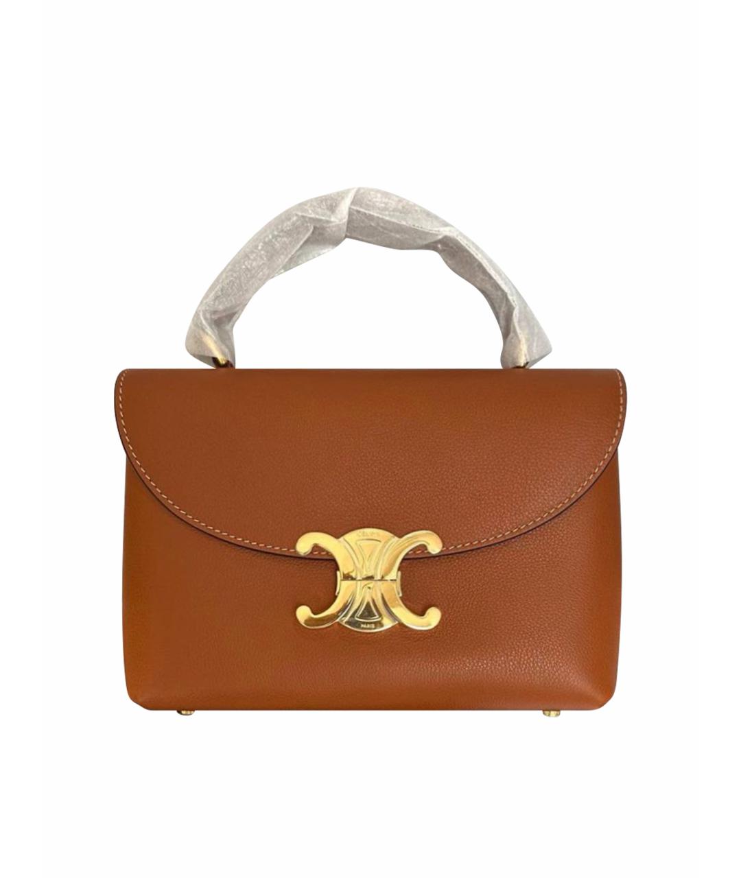 CELINE Коричневая кожаная сумка с короткими ручками, фото 1