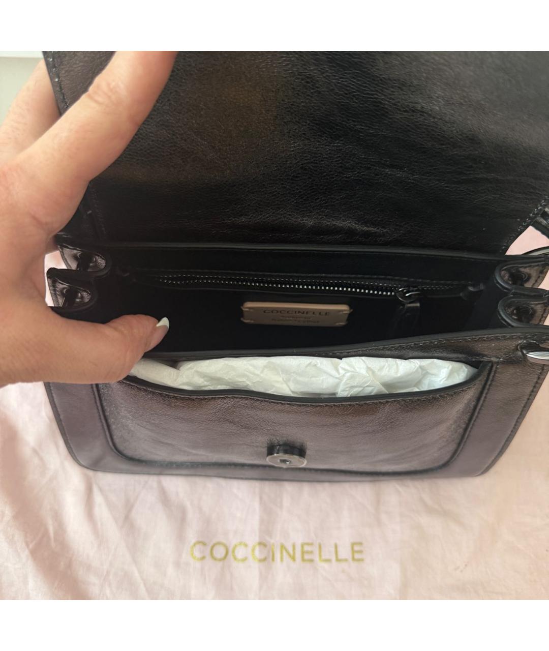 COCCINELLE Серая кожаная сумка через плечо, фото 4