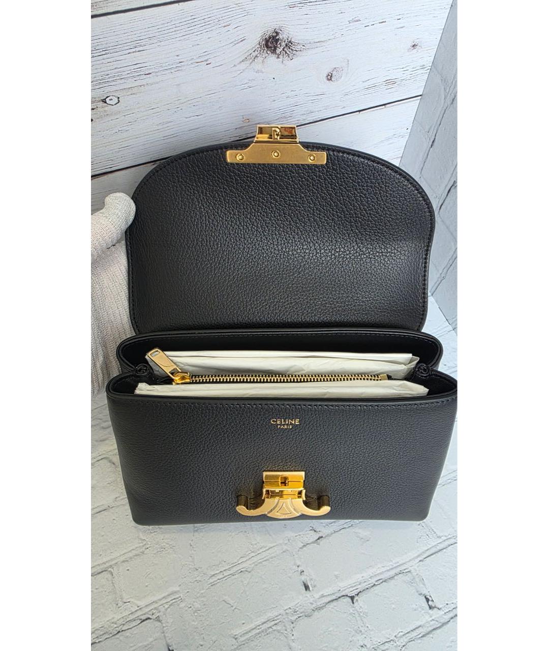 CELINE Черная кожаная сумка с короткими ручками, фото 4