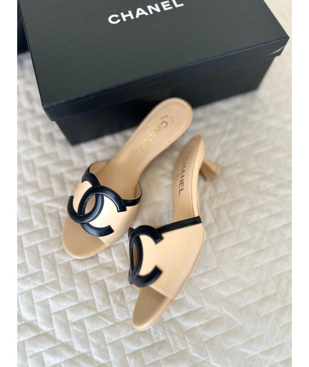 CHANEL Бежевые кожаные мюли, фото 6