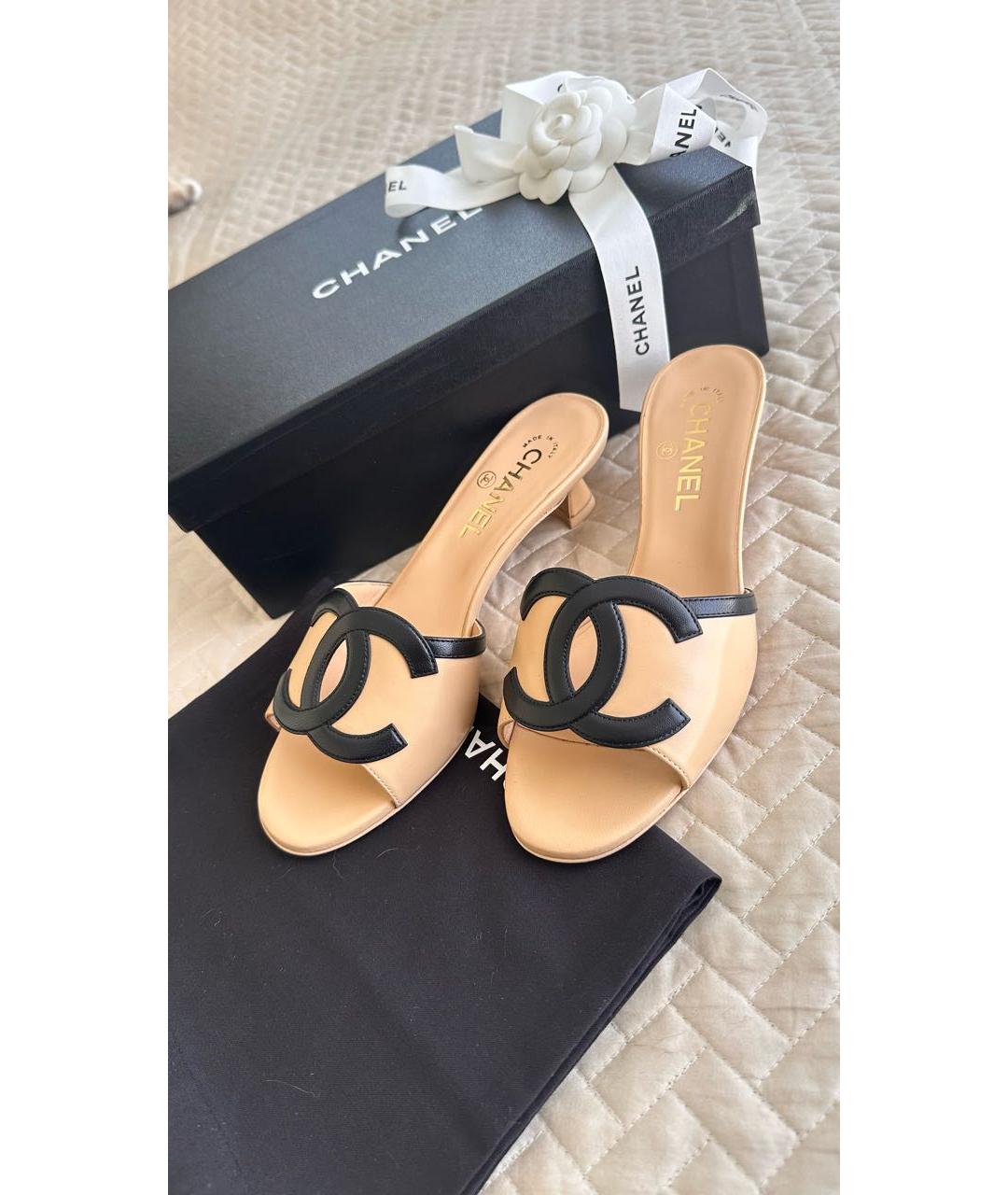 CHANEL Бежевые кожаные мюли, фото 5