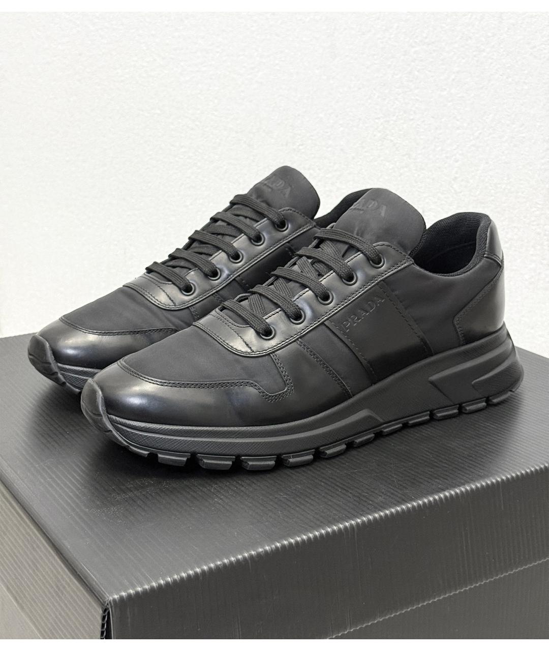 PRADA Черные кожаные кроссовки, фото 3