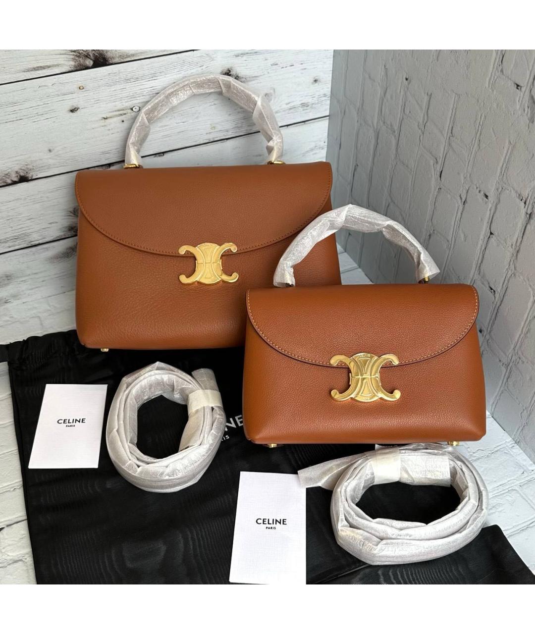 CELINE Коричневая кожаная сумка с короткими ручками, фото 8