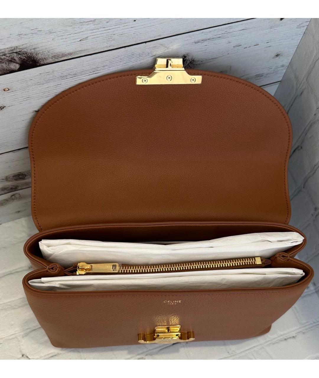 CELINE Коричневая кожаная сумка с короткими ручками, фото 4