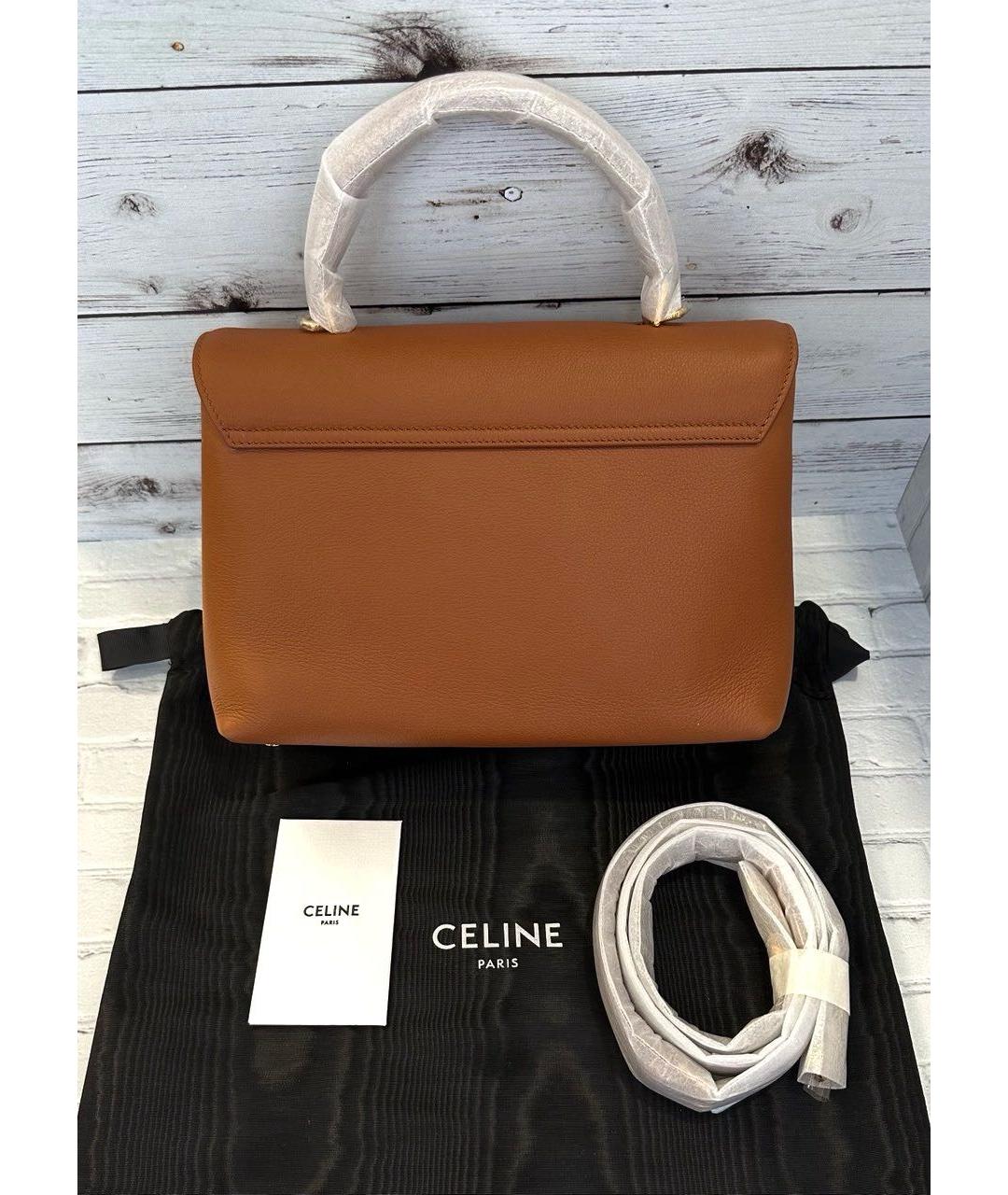 CELINE Коричневая кожаная сумка с короткими ручками, фото 3