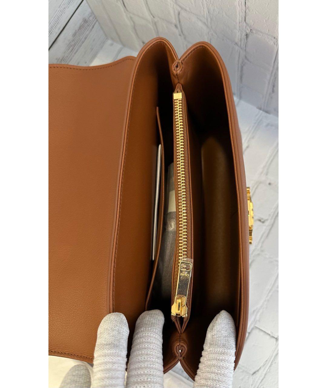 CELINE Коричневая кожаная сумка с короткими ручками, фото 7