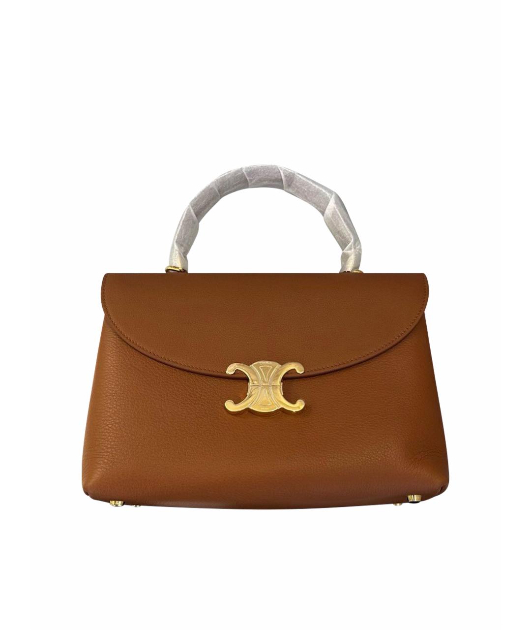 CELINE Коричневая кожаная сумка с короткими ручками, фото 9