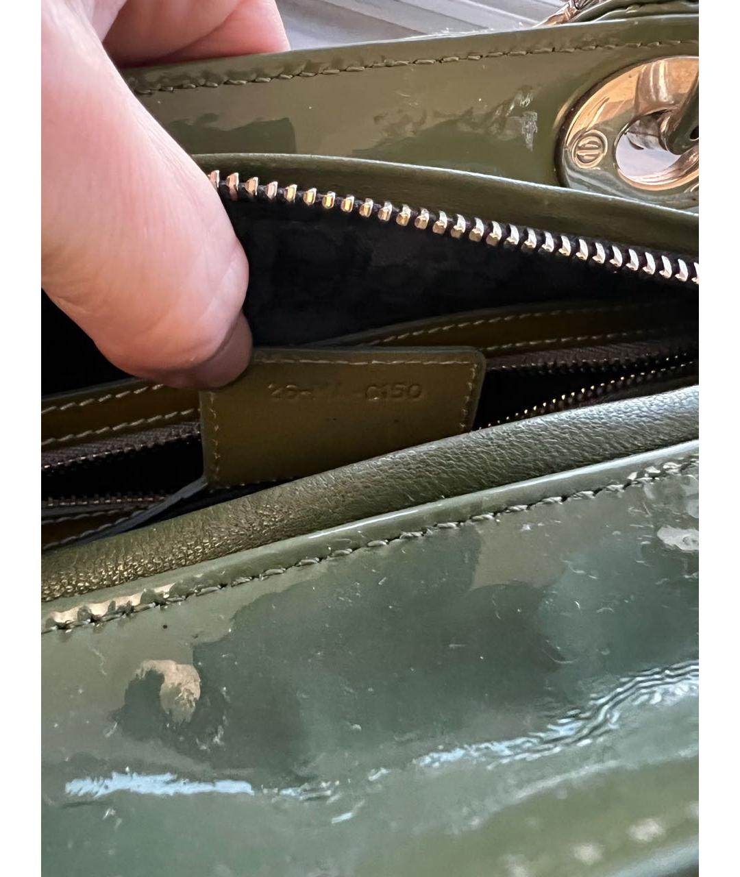 CHRISTIAN DIOR Зеленая сумка с короткими ручками из лакированной кожи, фото 7