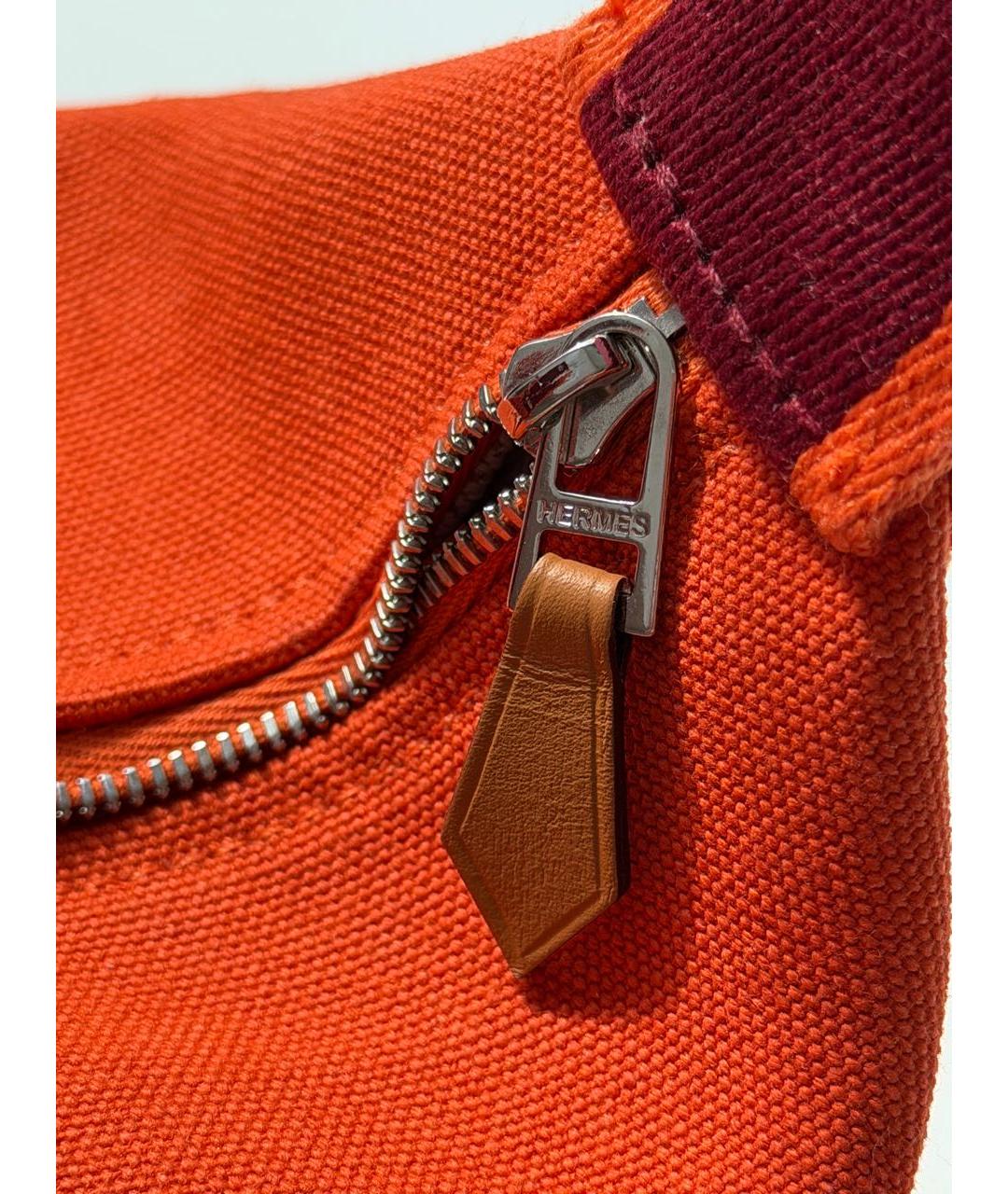 HERMES Оранжевая тканевая сумка с короткими ручками, фото 7