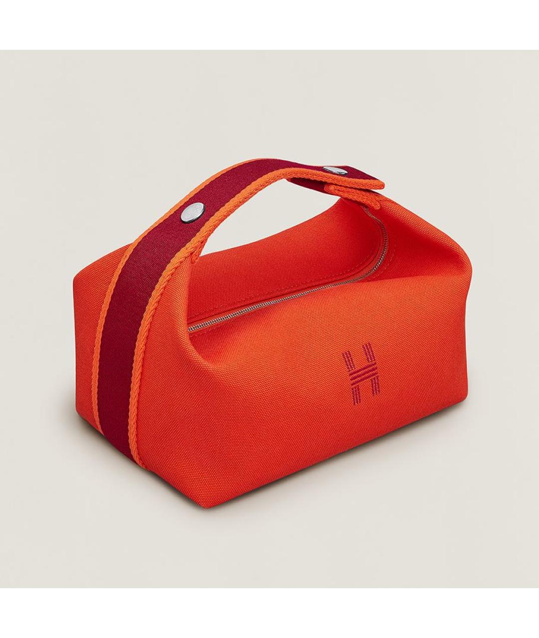 HERMES Оранжевая тканевая сумка с короткими ручками, фото 9