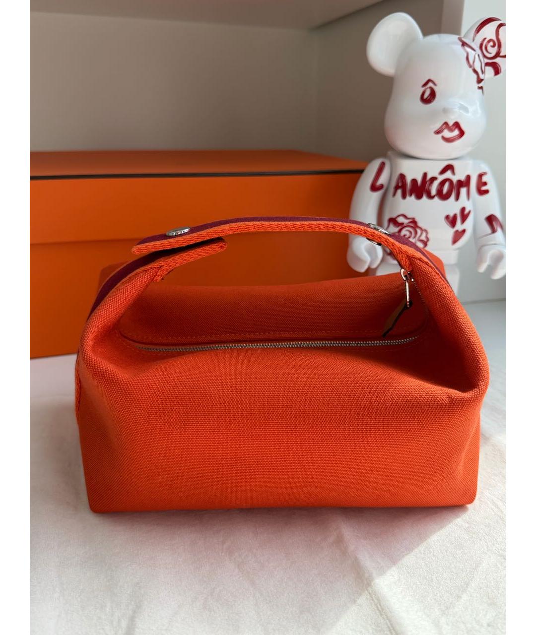 HERMES Оранжевая тканевая сумка с короткими ручками, фото 4