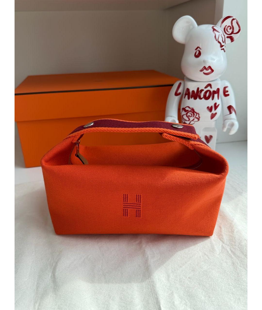 HERMES Оранжевая тканевая сумка с короткими ручками, фото 2
