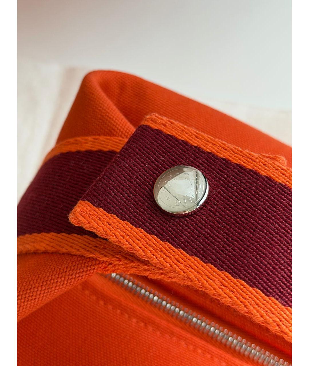 HERMES Оранжевая тканевая сумка с короткими ручками, фото 5