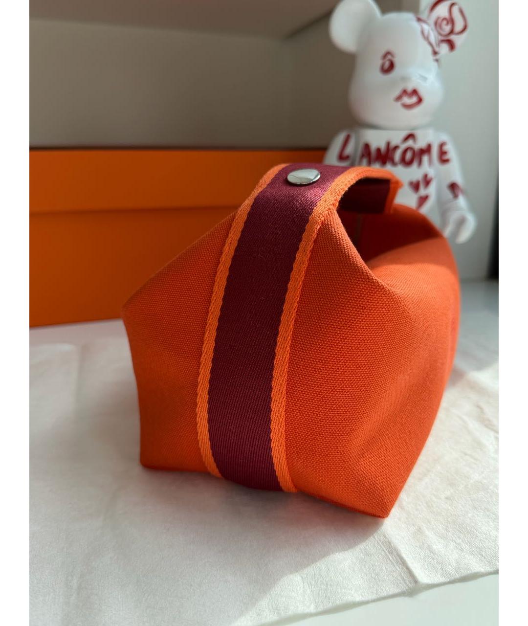 HERMES Оранжевая тканевая сумка с короткими ручками, фото 3