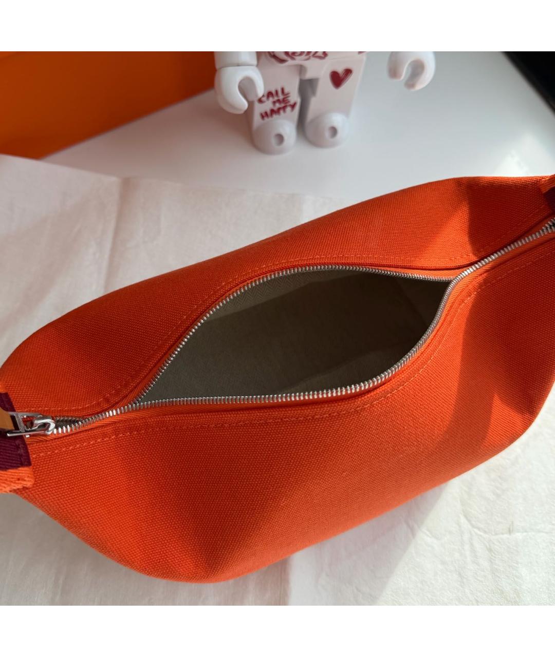 HERMES Оранжевая тканевая сумка с короткими ручками, фото 6