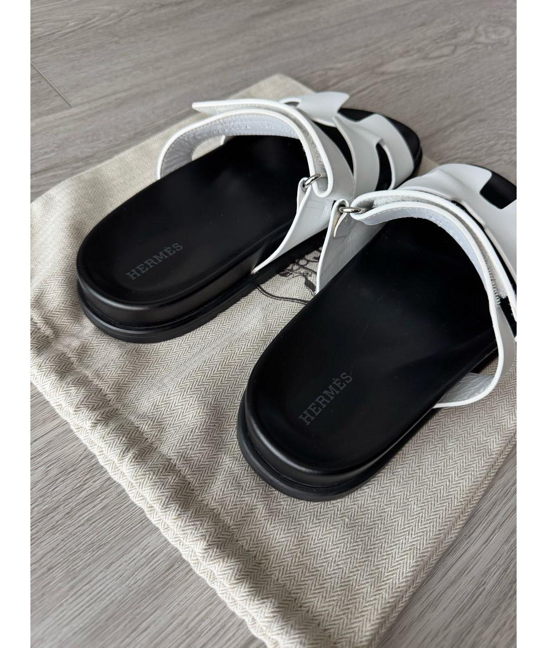 HERMES Белые кожаные сандалии, фото 3