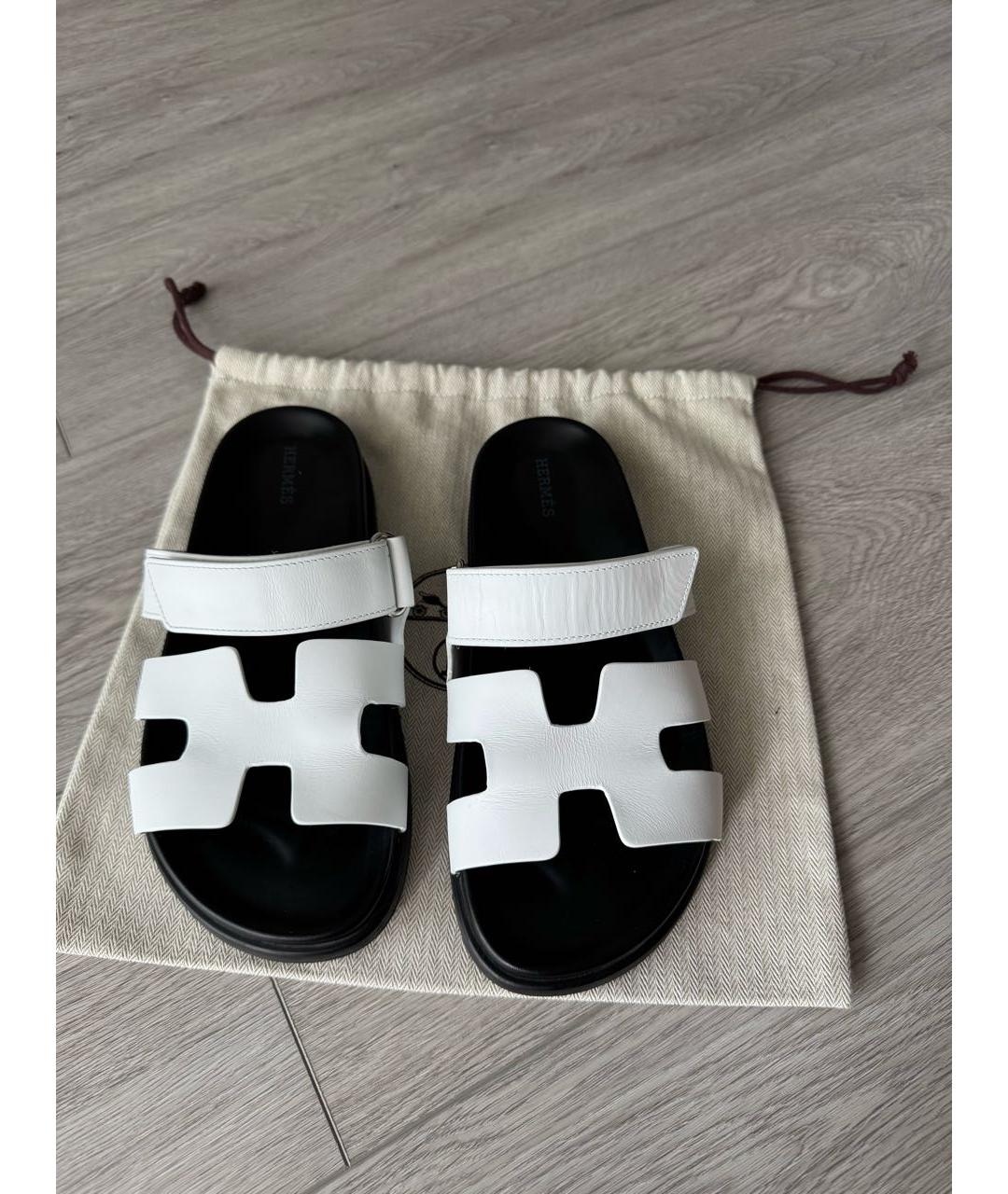 HERMES Белые кожаные сандалии, фото 6