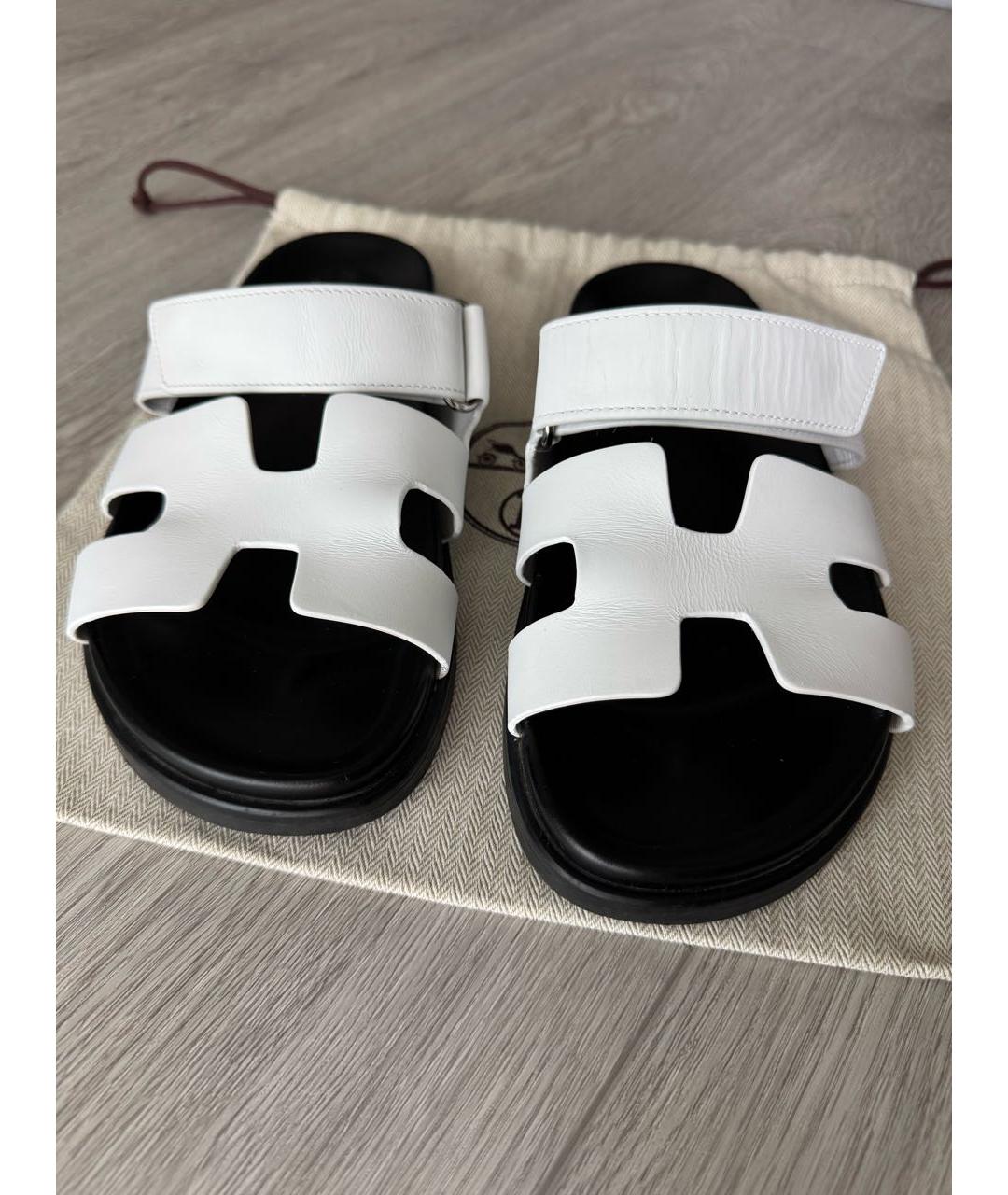 HERMES Белые кожаные сандалии, фото 2