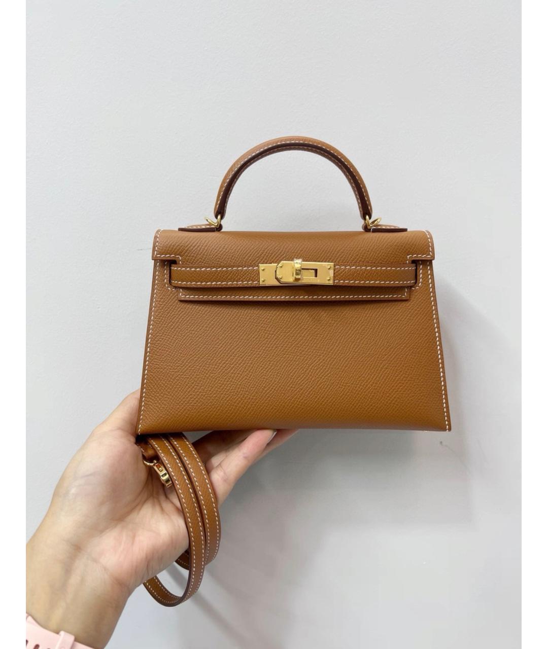 HERMES Коричневая кожаная сумка с короткими ручками, фото 2