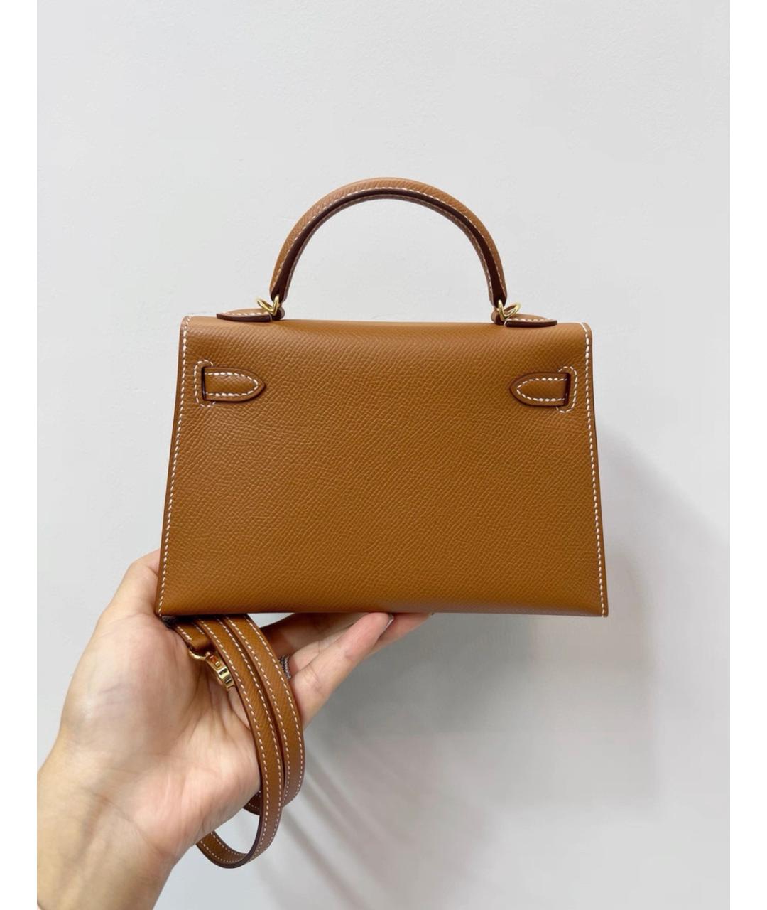 HERMES Коричневая кожаная сумка с короткими ручками, фото 3