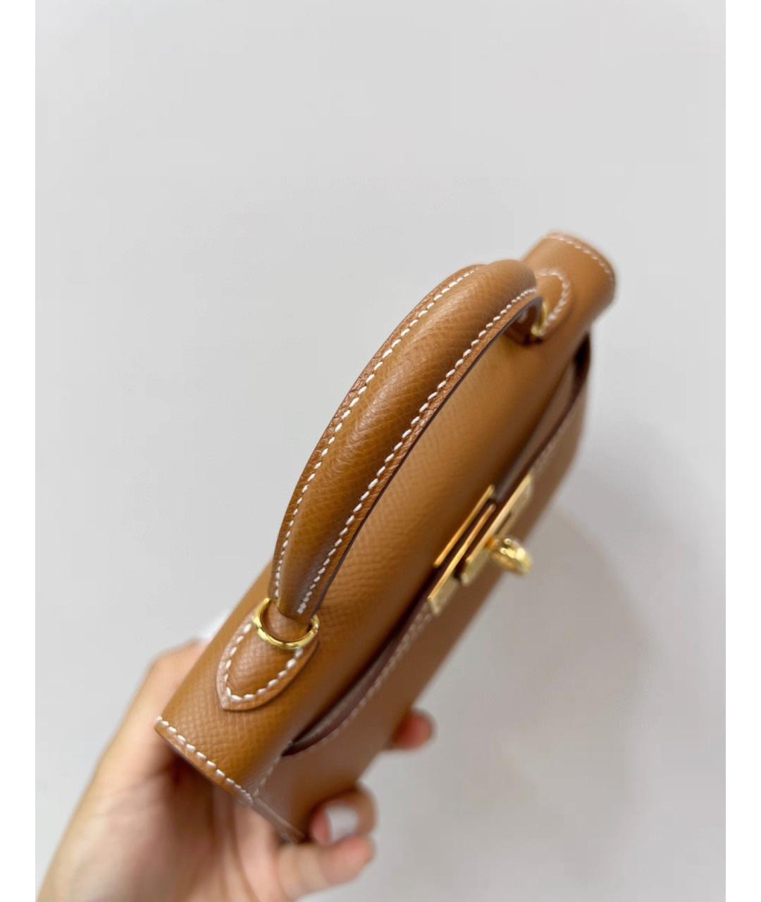 HERMES Коричневая кожаная сумка с короткими ручками, фото 4