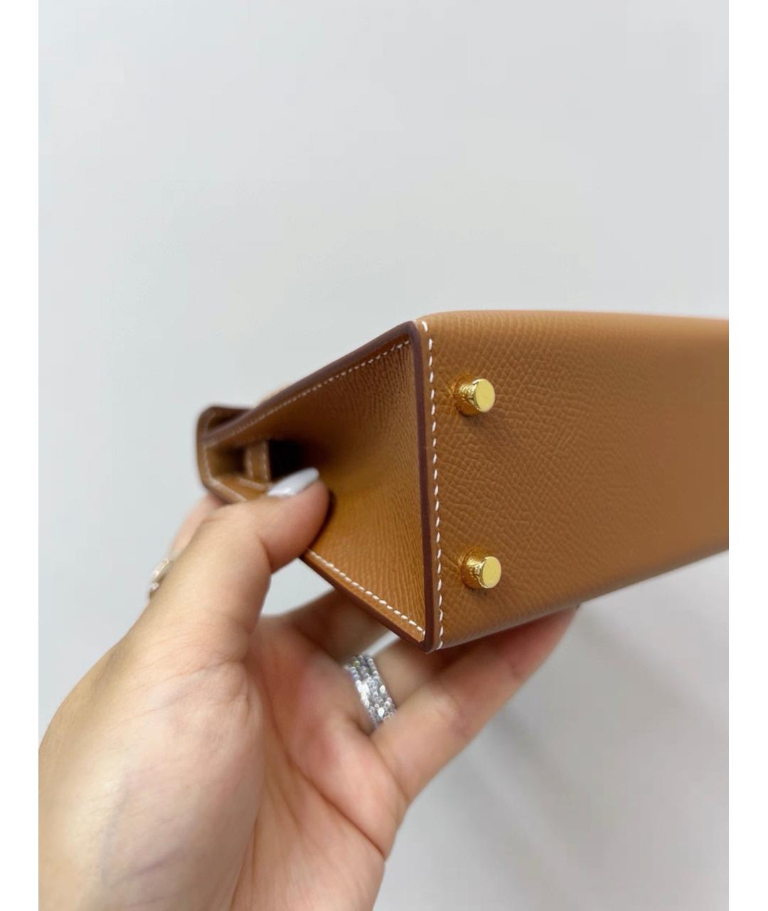 HERMES Коричневая кожаная сумка с короткими ручками, фото 7