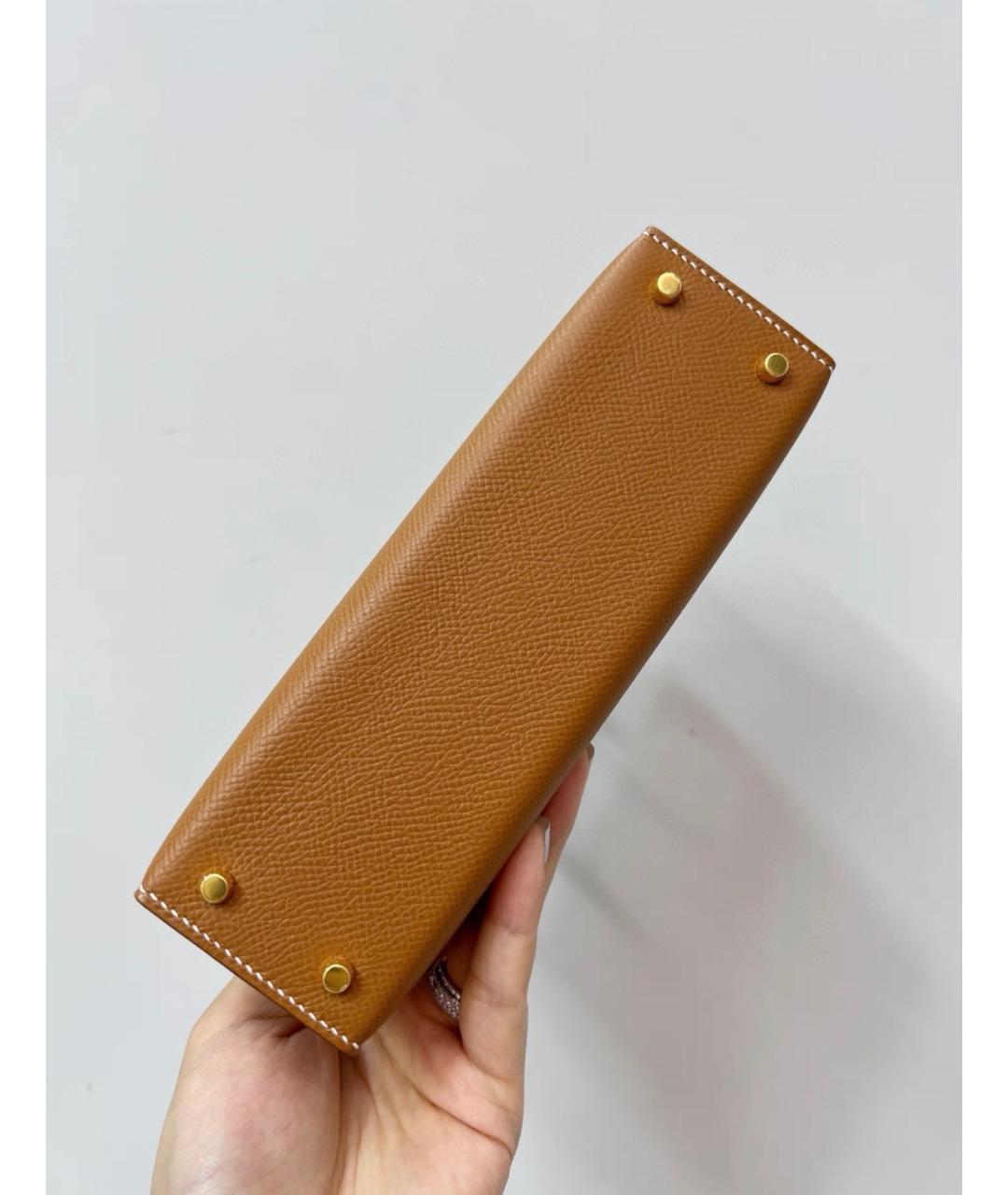 HERMES Коричневая кожаная сумка с короткими ручками, фото 6