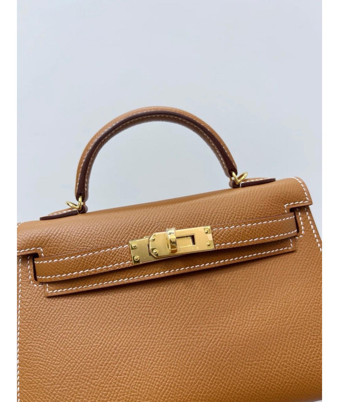 HERMES Коричневая кожаная сумка с короткими ручками, фото 5