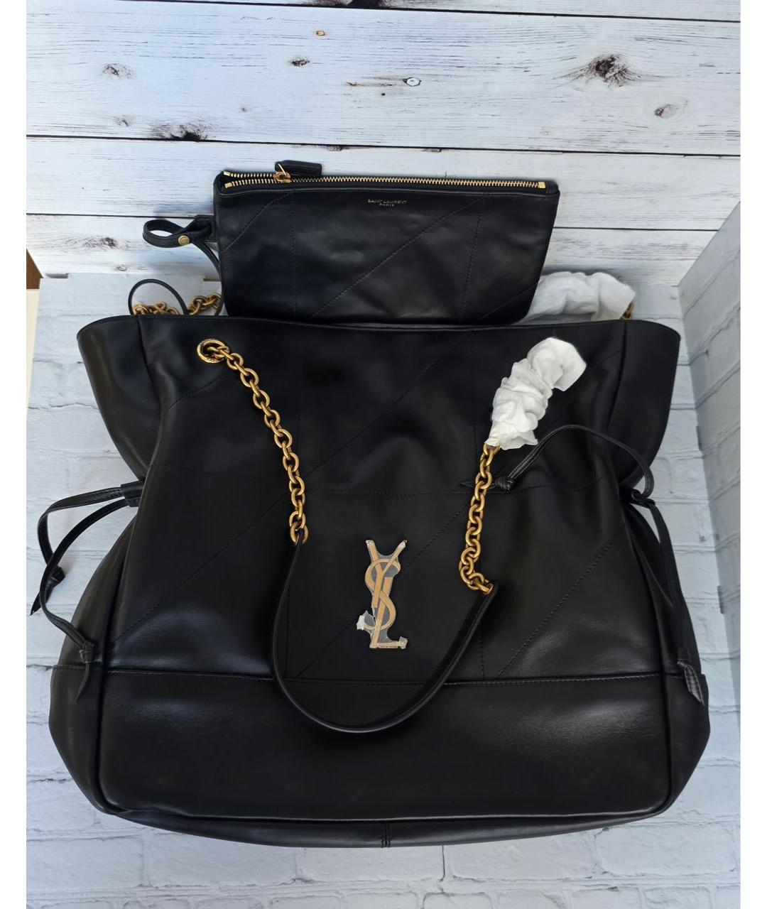 SAINT LAURENT Черная кожаная сумка тоут, фото 7