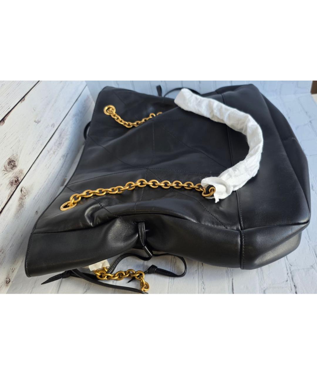 SAINT LAURENT Черная кожаная сумка тоут, фото 6