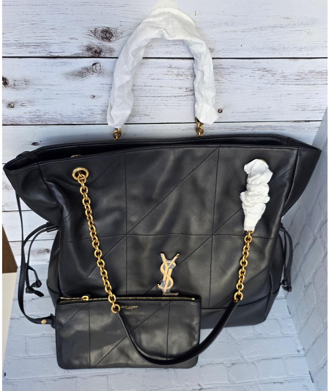 SAINT LAURENT Черная кожаная сумка тоут, фото 9