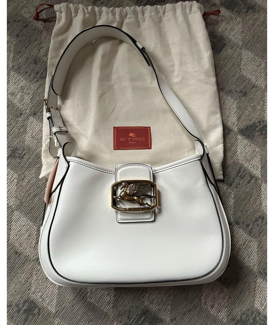 ETRO Белая кожаная сумка с короткими ручками, фото 9
