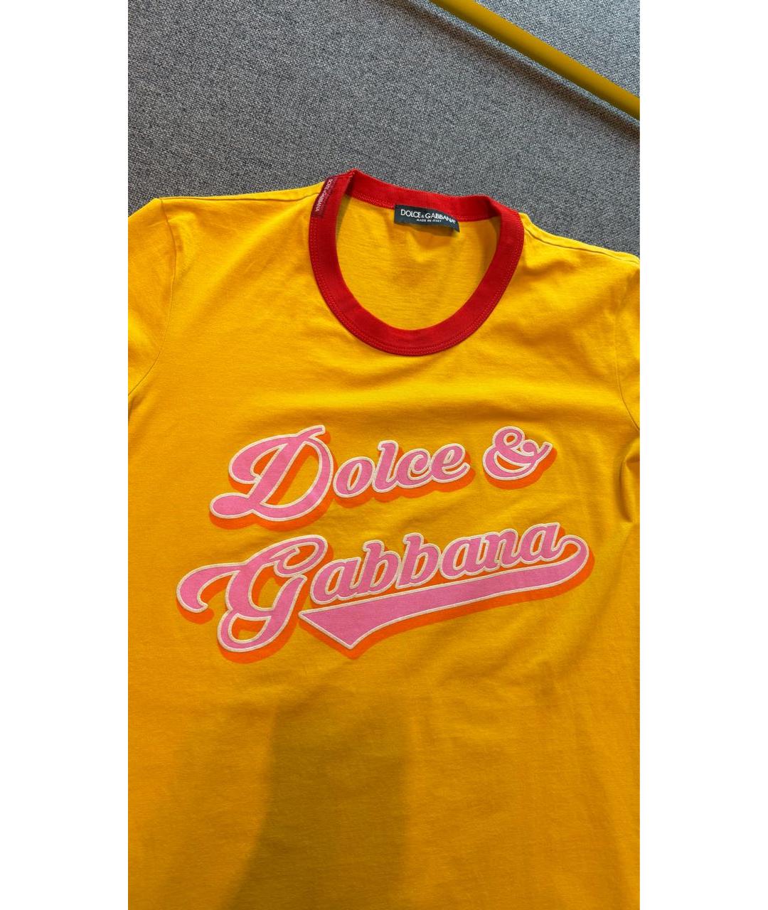 DOLCE&GABBANA Желтая хлопковая футболка, фото 4