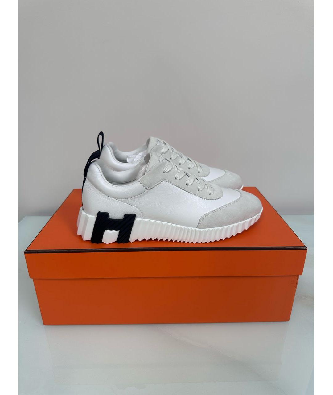 HERMES Белые кожаные кроссовки, фото 7