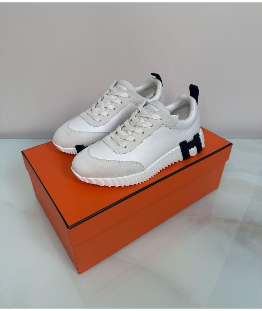 HERMES Белые кожаные кроссовки, фото 2