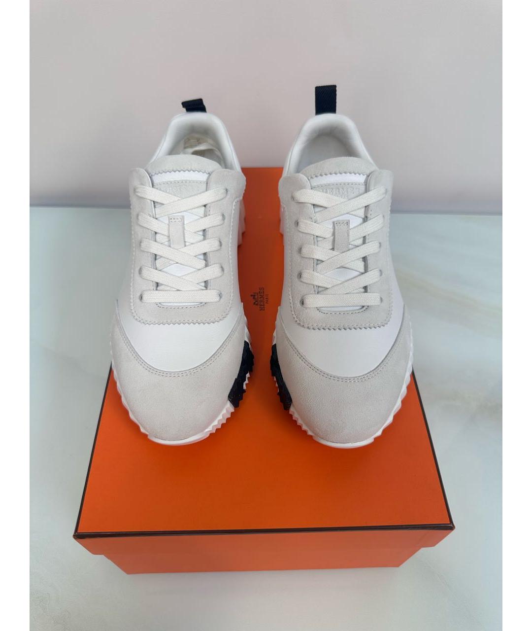 HERMES Белые кожаные кроссовки, фото 3