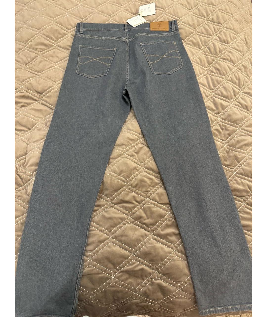 BRUNELLO CUCINELLI Серые хлопко-эластановые прямые джинсы, фото 7