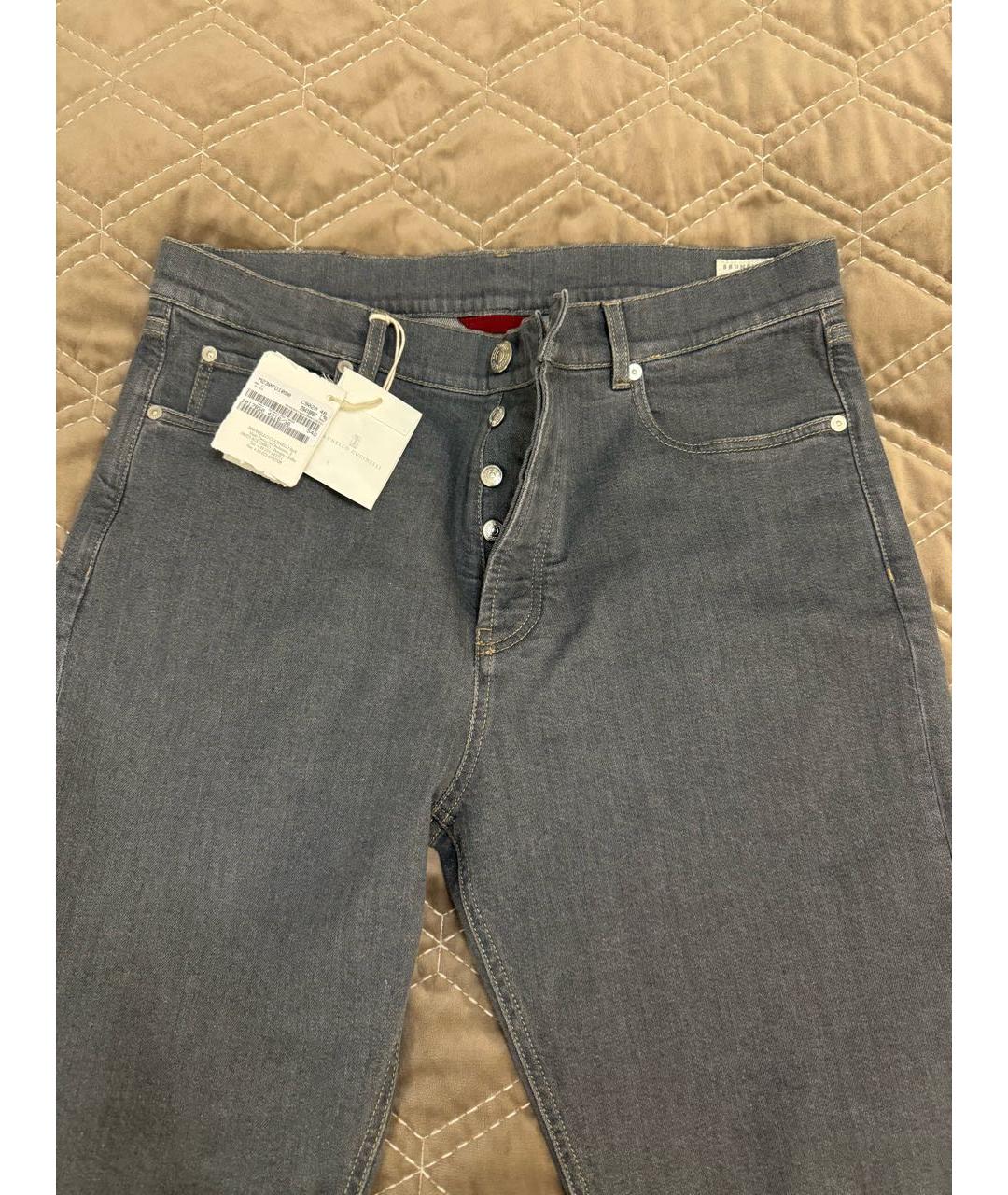 BRUNELLO CUCINELLI Серые хлопко-эластановые прямые джинсы, фото 6