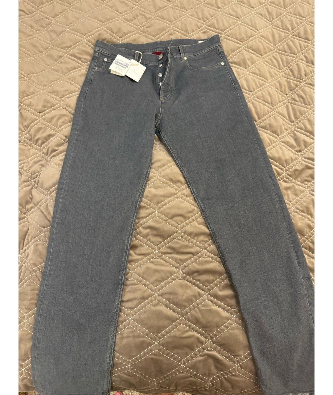 BRUNELLO CUCINELLI Серые хлопко-эластановые прямые джинсы, фото 5