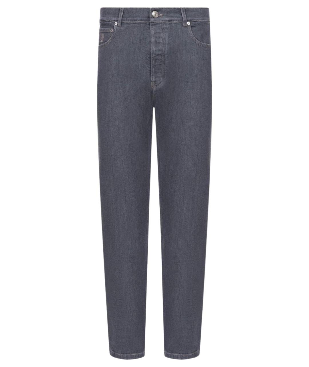 BRUNELLO CUCINELLI Серые хлопко-эластановые прямые джинсы, фото 1