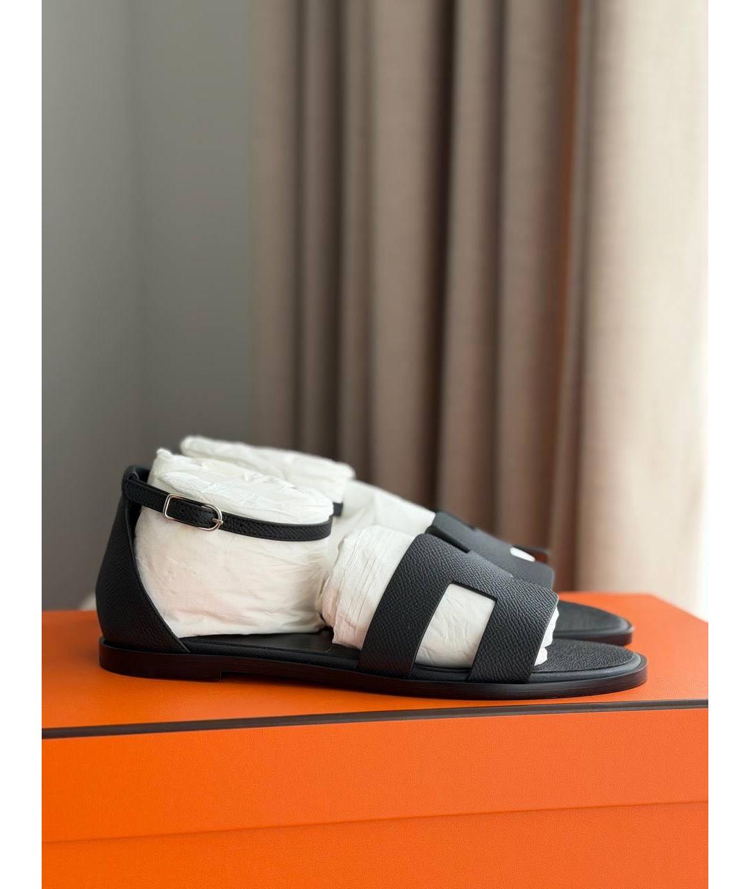 HERMES Черные кожаные сандалии, фото 3