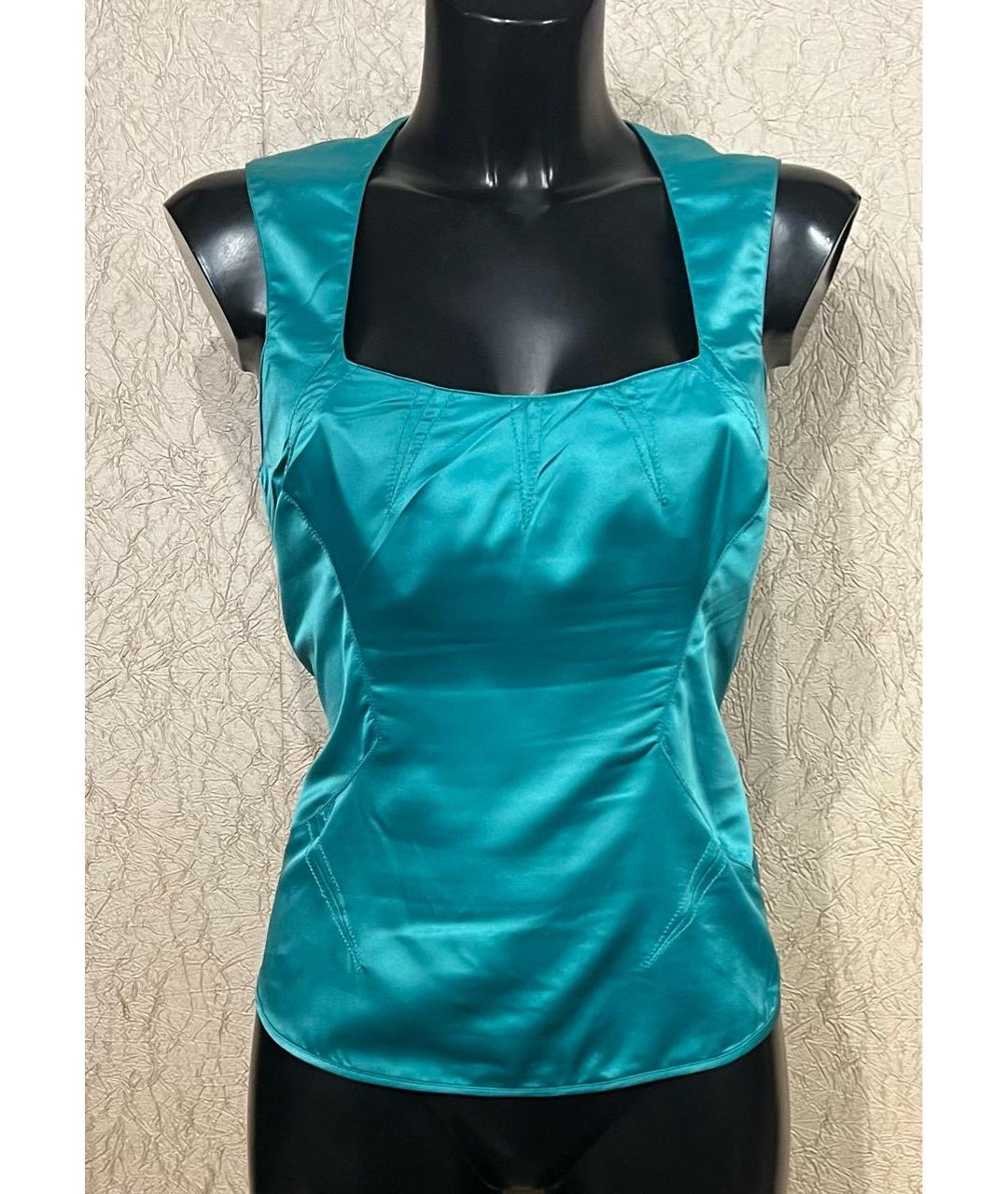 ROBERTO CAVALLI Бирюзовая полиэстеровая майка, фото 9