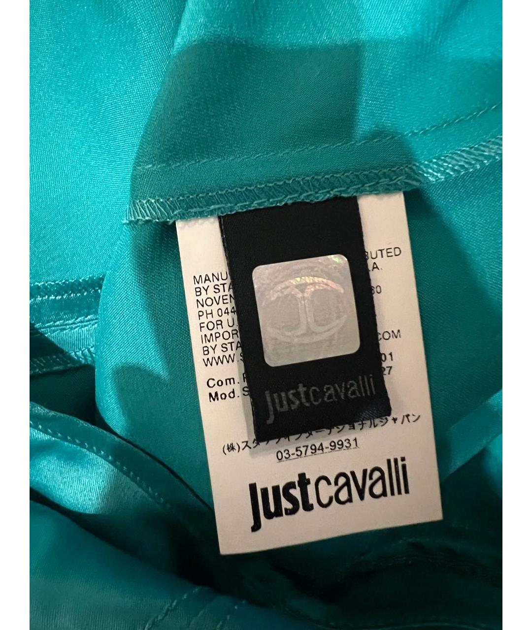 ROBERTO CAVALLI Бирюзовая полиэстеровая майка, фото 6