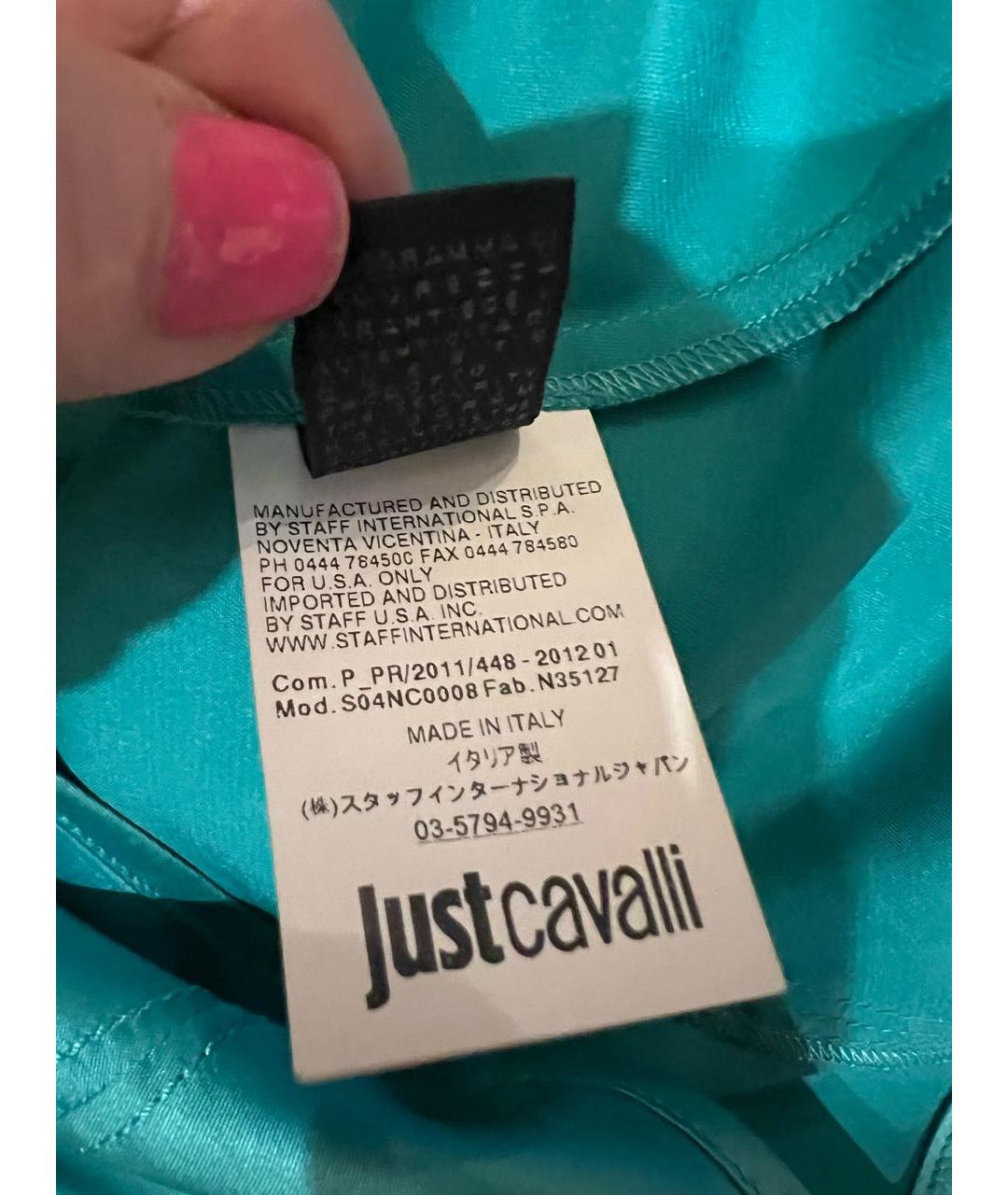 ROBERTO CAVALLI Бирюзовая полиэстеровая майка, фото 7