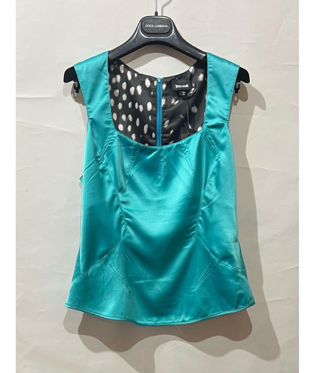 ROBERTO CAVALLI Бирюзовая полиэстеровая майка, фото 2