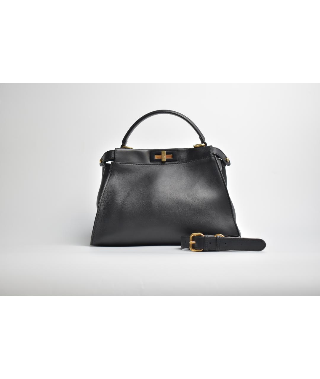 FENDI Черная кожаная сумка с короткими ручками, фото 2
