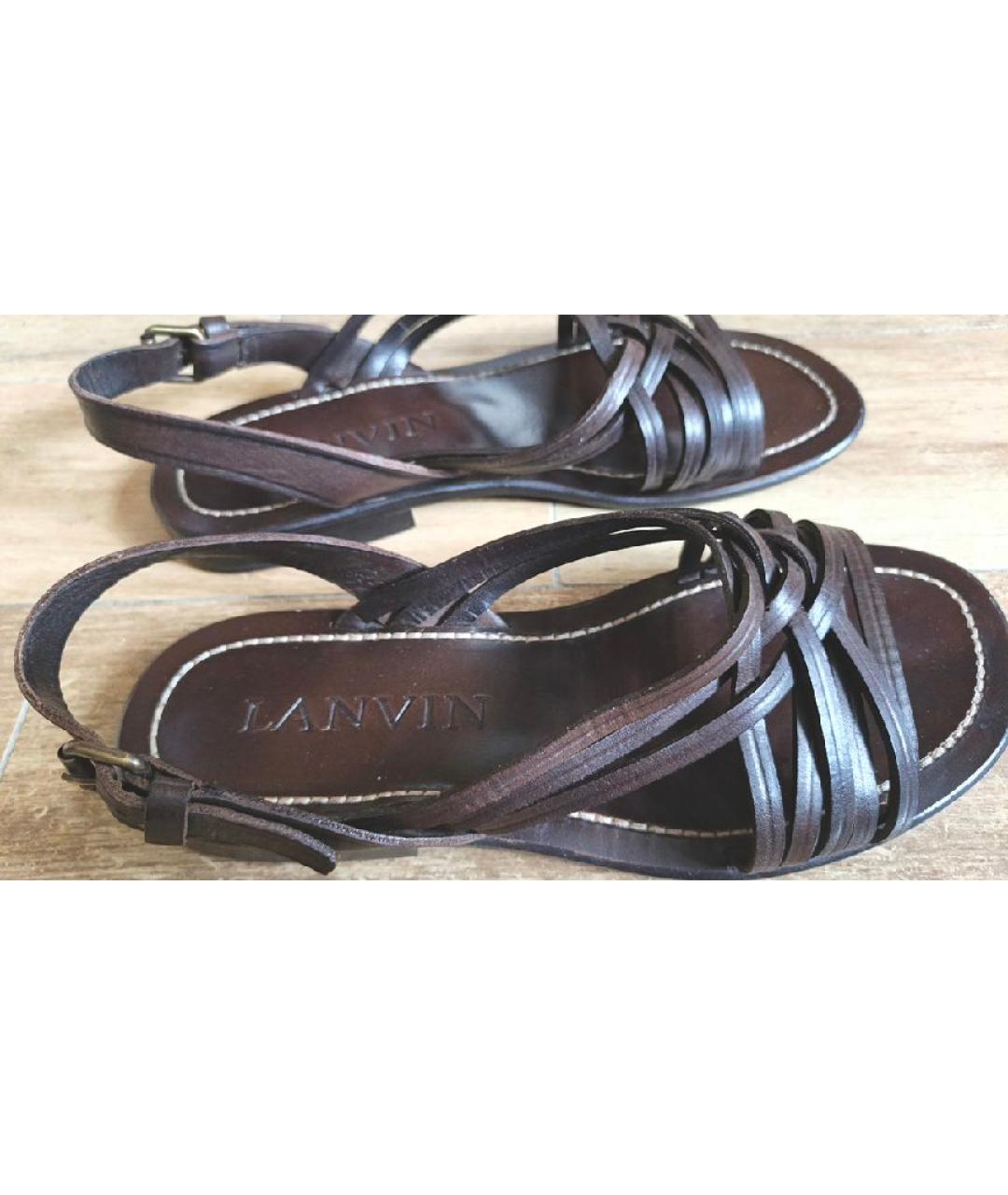 LANVIN Коричневые кожаные сандалии, фото 2