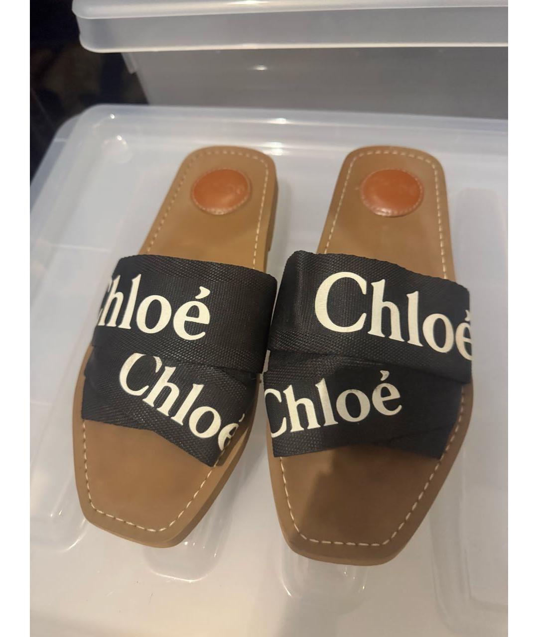 CHLOE Черные текстильные шлепанцы, фото 2
