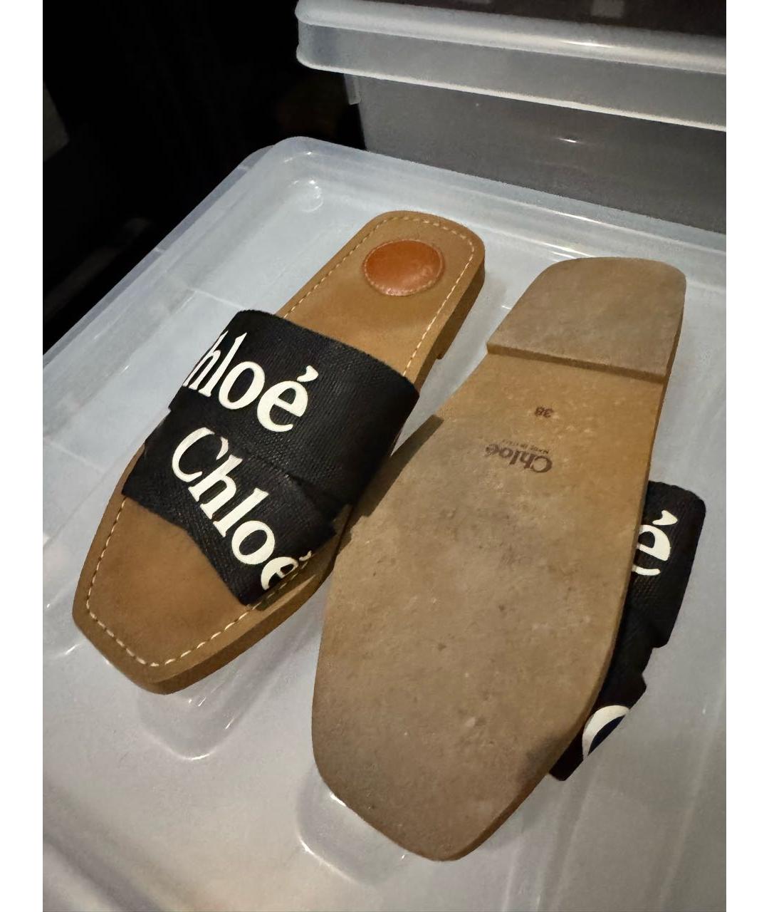 CHLOE Черные текстильные шлепанцы, фото 4